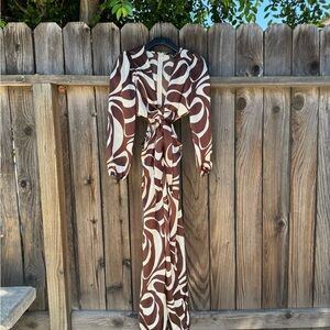 Brown and Cream Patterned Maxi Dress